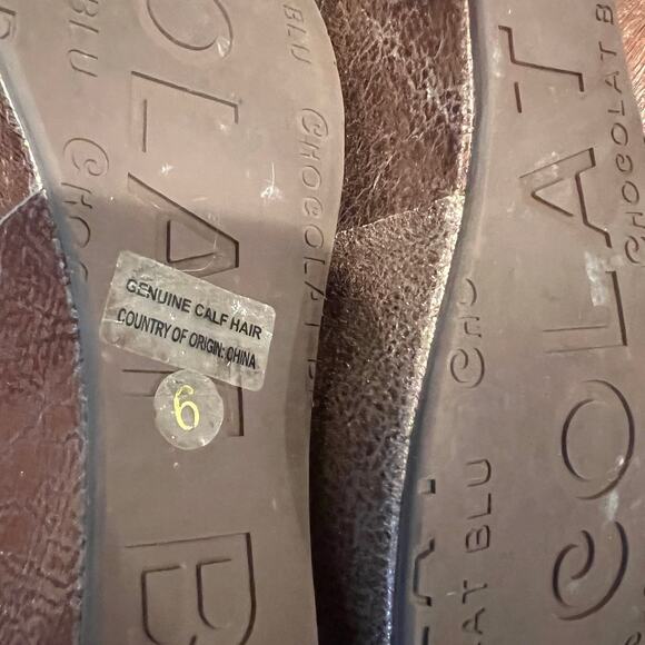 Chocolat Blu Yiona Leather Genuine Calf Hair Wedge Mule Sandal Shoe Size 6 - Picture 3 of 10